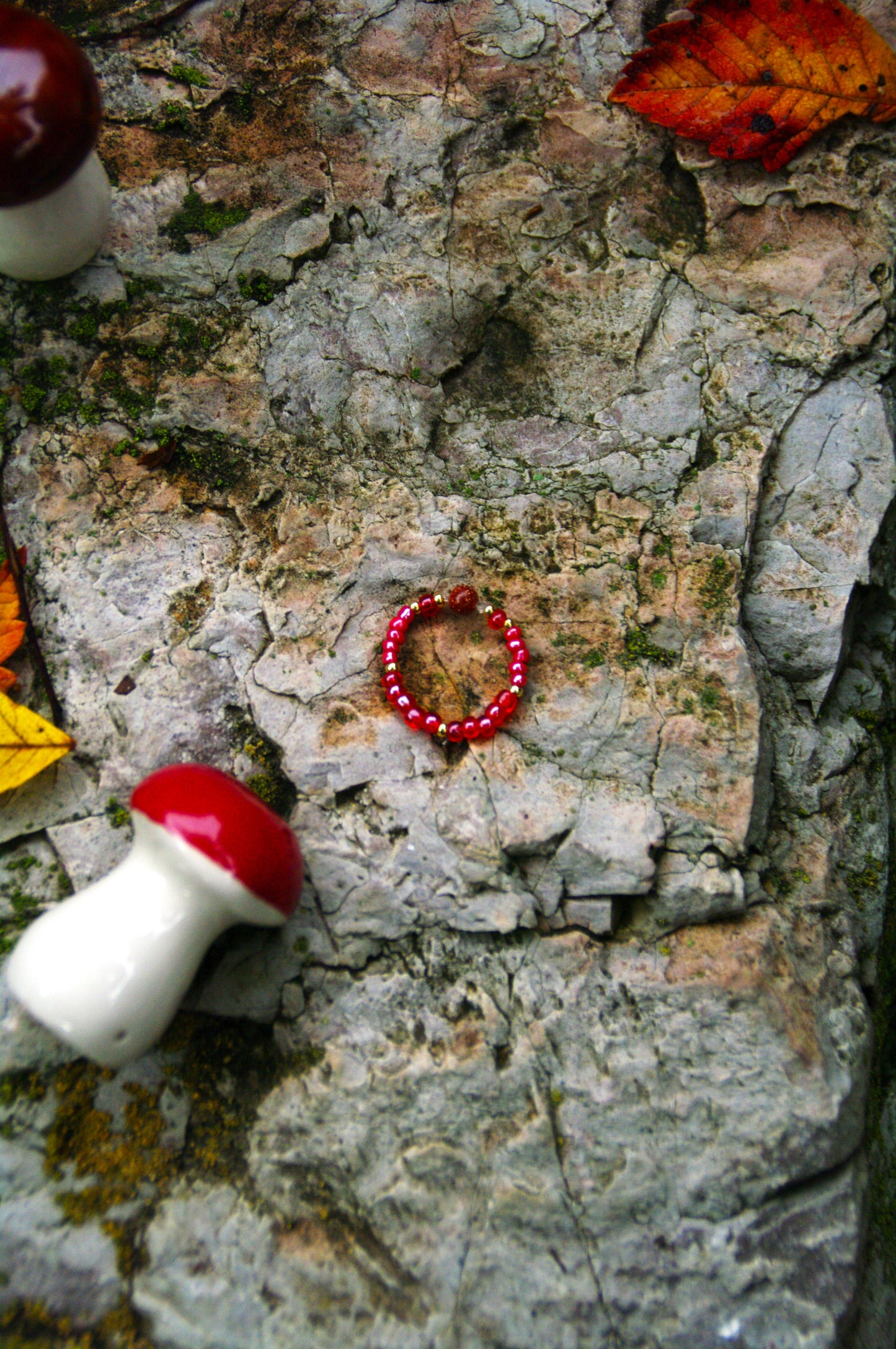 Deep Red Berry Ring with Goldstone